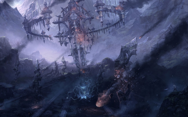 Обои картинки фото фэнтези, иные миры,  иные времена, иной, мир, магия, горы, метеориты