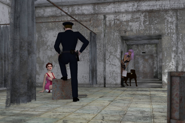 Обои картинки фото 3д графика, fantasy , фантазия, девушки, собака, комната