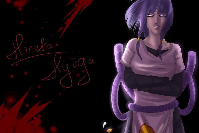 Обои картинки фото аниме, naruto, хьюга, надпись, бьякуган, верёвка, взгляд, чёрный, фон, девушка, фан, арт