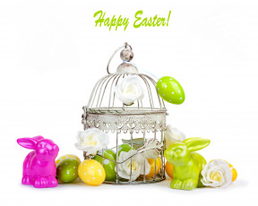 Картинка праздничные пасха эустома зайцы яйца праздник