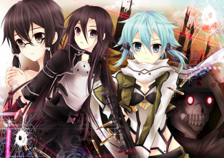 Картинка аниме sword+art+online девушки взгляд фон