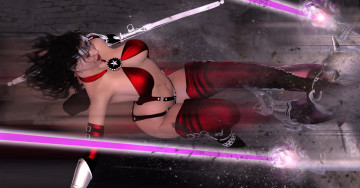 обоя 3д графика, фантазия , fantasy, оружие, фон, взгляд, девушка