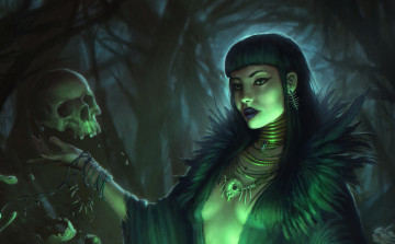 Картинка фэнтези девушки девушка фон взгляд бусы череп