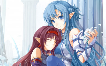 Картинка аниме sword+art+online девушки взгляд фон