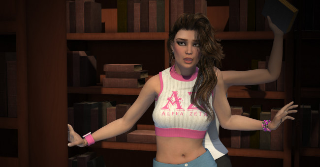 Обои картинки фото librarian perils, 3д графика, фантазия , fantasy, девушка, взгляд, фон