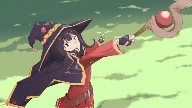 Обои картинки фото аниме, kono subarashii sekai ni shukufuku wo, девушка, взгляд, фон