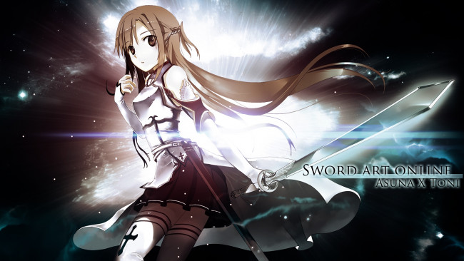 Обои картинки фото аниме, sword art online, девушка, взгляд, фон