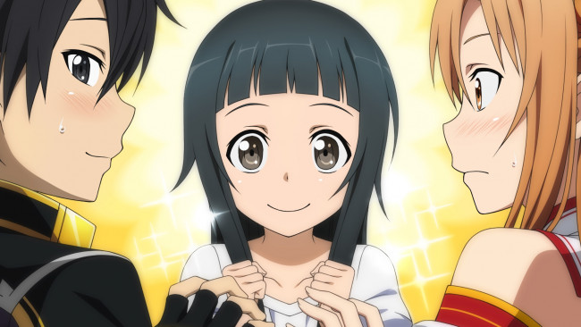 Обои картинки фото аниме, sword art online, взгляд, фон, девушка