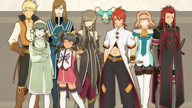Обои картинки фото аниме, tales of the abyss, фон, девушки, взгляд