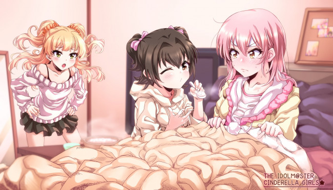 Обои картинки фото аниме, idolm@ster, фон, взгляд, девушки