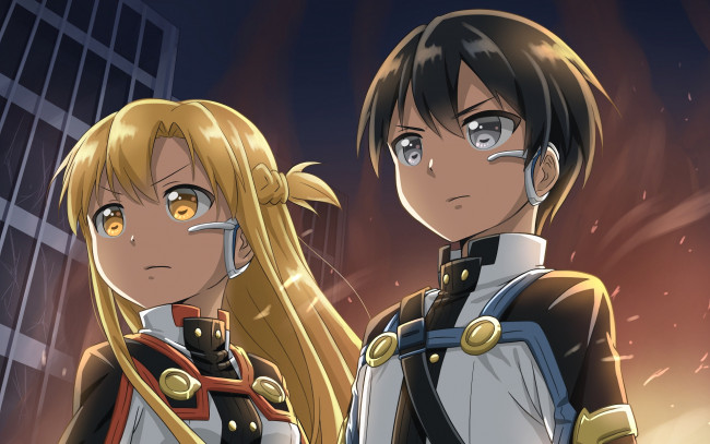 Обои картинки фото аниме, sword art online, девушка, взгляд, фон