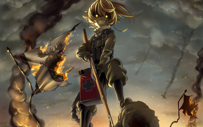 Обои картинки фото аниме, youjo senki, девушка, взгляд, фон
