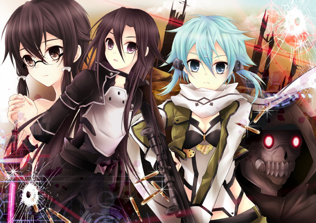 Обои картинки фото аниме, sword art online, девушки, взгляд, фон