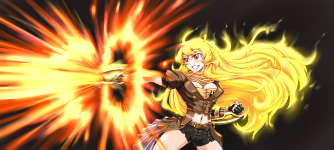 Обои картинки фото аниме, rwby, девушка, фон, удар