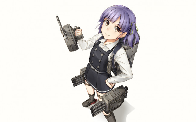 Обои картинки фото аниме, kantai collection, девушка, взгляд, фон