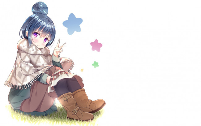 Обои картинки фото аниме, laid-back camp, девушка, взгляд, фон