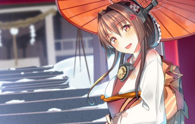 Обои картинки фото аниме, kantai collection, девушка, взгляд, фон