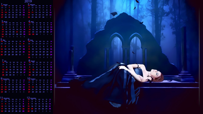 Обои картинки фото календари, фэнтези, девушка, ночь