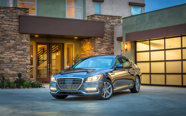 Обои картинки фото автомобили, hyundai, g80, genesis, здание, темный