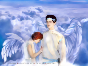 обоя календари, фэнтези, крылья, девушка, мужчина, calendar, 2020