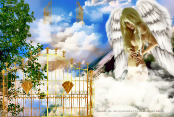 обоя календари, фэнтези, ангел, девушка, крылья, ворота, calendar, 2020