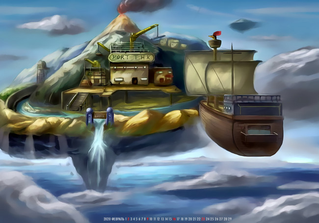 Обои картинки фото календари, фэнтези, планета, парусник, полет, calendar, 2020