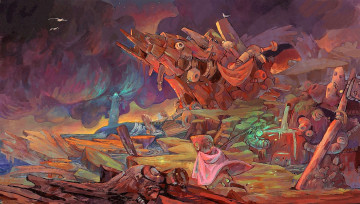 Картинка фэнтези роботы +киборги +механизмы механизм скалы маяк