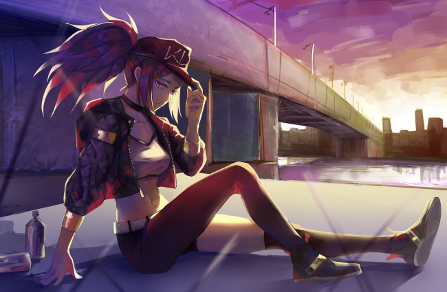 Обои картинки фото видео игры, league of legends, akali, мост