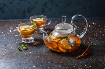Картинка еда напитки +чай чайник чашки чай смородина