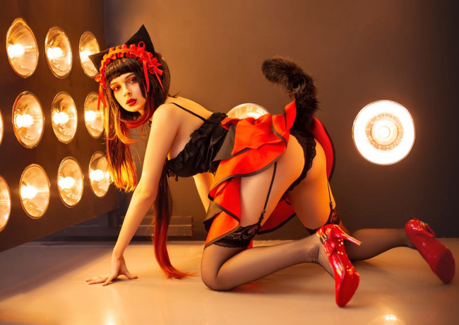 Обои картинки фото девушки, kurumirori, образ, костюм, хвост, свет