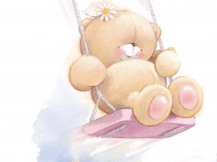 Картинка рисованное мишки+тэдди мишка качели цветы