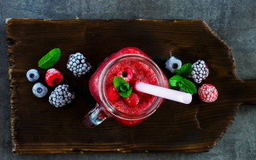 обоя еда, напитки, мята, малиновый, смузи, черника, ежевика