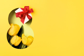 обоя праздничные, международный женский день - 8 марта, цифра, тюльпаны, подарок