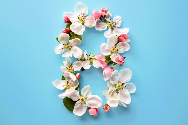 Обои картинки фото праздничные, международный женский день - 8 марта, цифра, цветы, весна