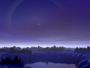 Картинка 3д графика nature landscape природа вечер деревья