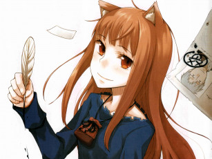 Картинка аниме spice and wolf холо хоро лоренц перо уши смайлик волчица и пряности