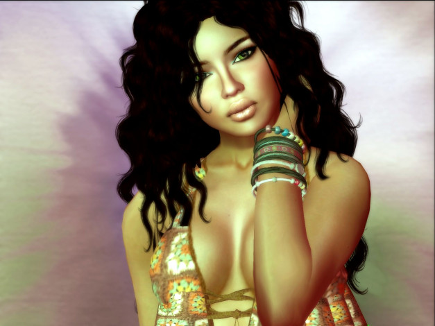 Обои картинки фото 3д, графика, portraits, портрет, браслеты, девушка, брюнетка