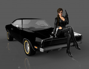 Картинка автомобили 3d+car&girl оружие автомобиль фон взгляд девушка