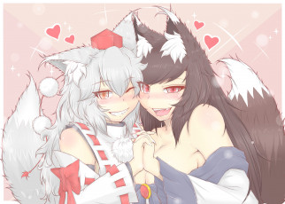 Картинка аниме touhou арт inubashiri momiji imaizumi kagerou девушки ушки бант сердечки cube85