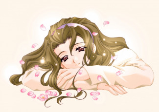 Картинка аниме carnelian лежа девушка арт фон лепестки