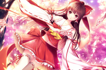 Картинка аниме touhou платье печать девушка kaho okashii hakurei reimu