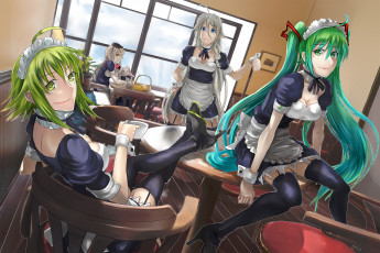 Картинка аниме vocaloid yuki tarou девушки горничные mayu арт hatsune miku gumi окно кафе ia