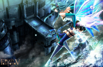 Картинка аниме pixiv+fantasia pixiv fantasia арт tagme artist замок девушка магия вода копьё