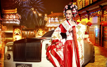 обоя автомобили, -авто с девушками, девушка, взгляд, фон, автомобиль, азиатка