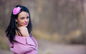 Картинка девушки -unsort+ лица +портреты модель цветок пальто брюнетка katie