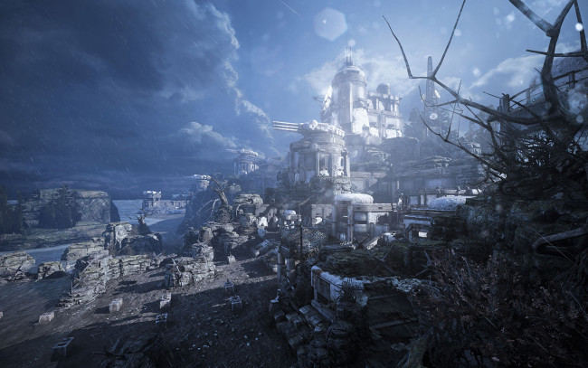 Обои картинки фото фэнтези, замки, judgment, gears, of, war, море, скалы, база, оружие, побережье, дождь