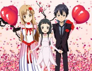 Картинка аниме sword+art+online парень фон взгляд девушки