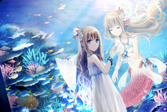 Картинка аниме животные +существа арт девочки русалка