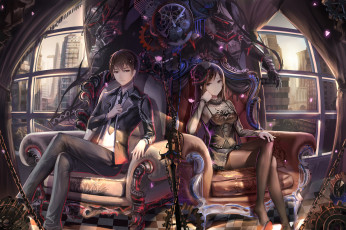 Картинка аниме unknown +другое девушка парень фон взгляд