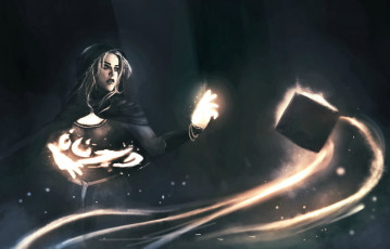 Картинка фэнтези магия фантастика арт девушка взгляд огонь книга